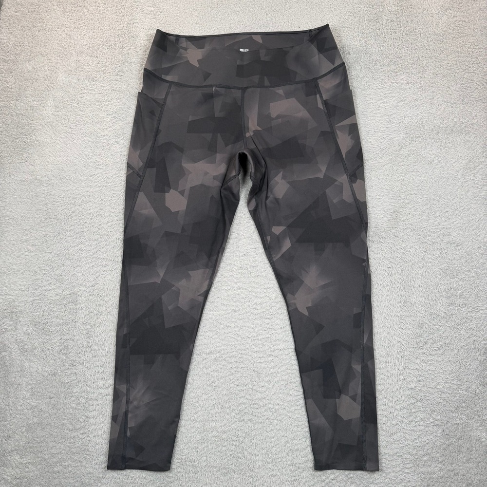 Uniqlo AIRism Womens XXL Dark Gray Geometric Camo High Rise Leggings 241-441370